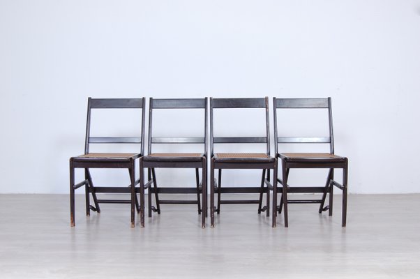 Wood and Vienna Straw Folding Chairs from Fratelli Zari, 1950s, Set of 4-XSG-685107