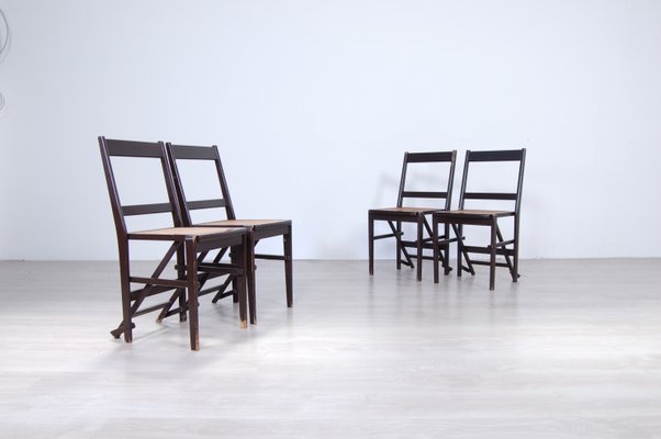 Wood and Vienna Straw Folding Chairs from Fratelli Zari, 1950s, Set of 4-XSG-685107