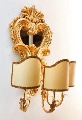 Wood Applique with Mirror and Gold Leaf with Parchment Lampshades-QLH-1780478