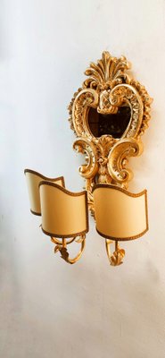 Wood Applique with Mirror and Gold Leaf with Parchment Lampshades-QLH-1780478