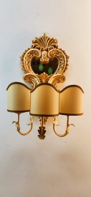 Wood Applique with Mirror and Gold Leaf with Parchment Lampshades-QLH-1780478