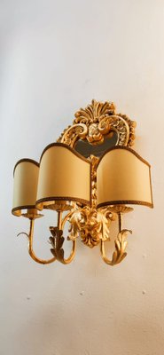 Wood Applique with Mirror and Gold Leaf with Parchment Lampshades-QLH-1780478