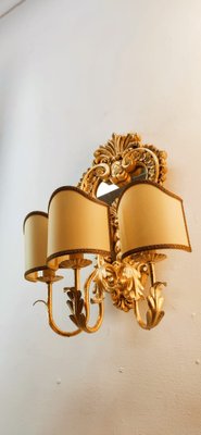 Wood Applique with Mirror and Gold Leaf with Parchment Lampshades-QLH-1780478