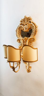 Wood Applique with Mirror and Gold Leaf with Parchment Lampshades-QLH-1780478