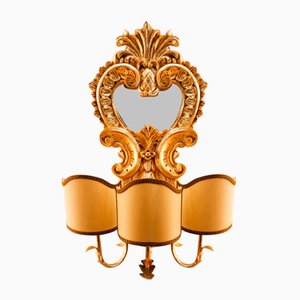 Wood Applique with Mirror and Gold Leaf with Parchment Lampshades-QLH-1780478