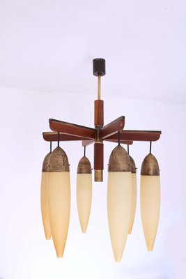 Wood, Brass, and Glass Ceiling Lamp, 1950s-SXX-717376