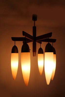 Wood, Brass, and Glass Ceiling Lamp, 1950s-SXX-717376