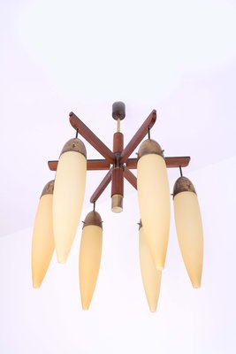 Wood, Brass, and Glass Ceiling Lamp, 1950s-SXX-717376