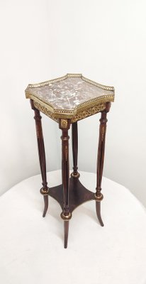 Wood, Brass and Marble Side Table, France, 1940s-RGF-1168119