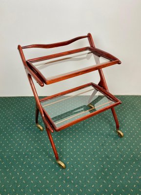 Wood, Brass & Glass Serving Bar Cart by Cesare Lacca, Italy, 1950s-LYQ-1171281