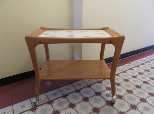 Wood & Ceramic Trolley on Wheels, 1950s-EY-802093