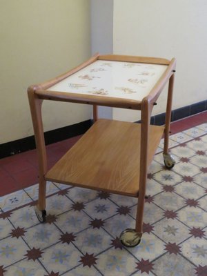 Wood & Ceramic Trolley on Wheels, 1950s-EY-802093