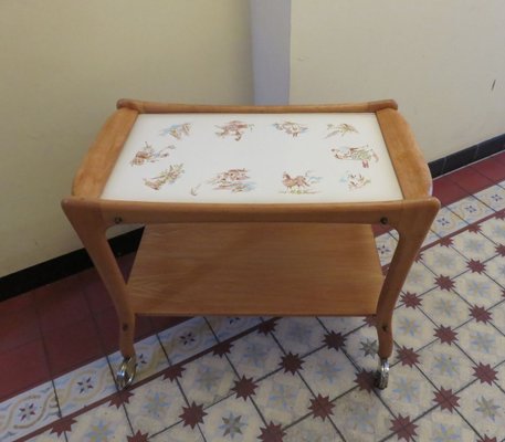 Wood & Ceramic Trolley on Wheels, 1950s-EY-802093