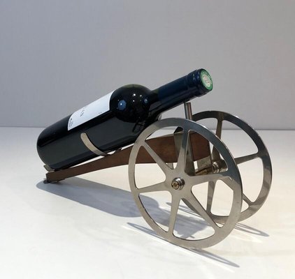 Wood, Chrome and Brass Cannon Bottle Holder, France, 1930s-BA-803674