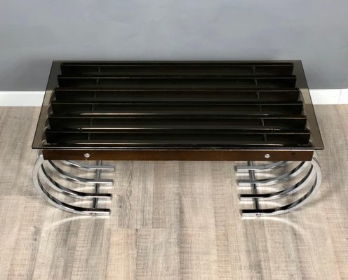 Wood, Chrome & Smoked Glass Side Coffee Table, Italy, 1970s-LYQ-1171766