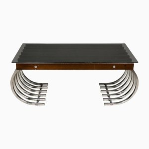 Wood, Chrome & Smoked Glass Side Coffee Table, Italy, 1970s-LYQ-1171766