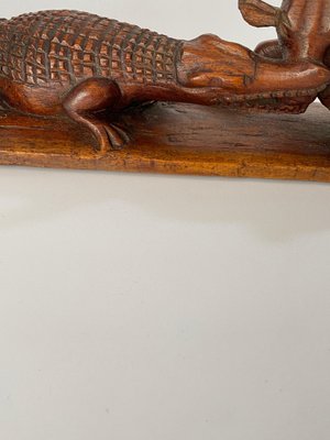 Wood Crocodile and a Bull Fighting Sculpture, France, 1930s-UR-1388929