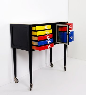 Wood Lacquered Mondrian Colors Dental Cabinet-NYF-2018974