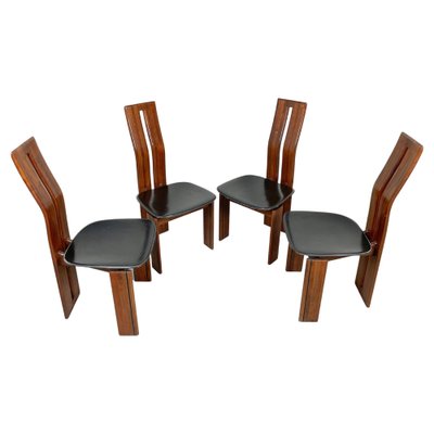 Wood & Leather Chairs by Mario Marenco for Mobil Girgi, Italy, 1970s, Set of 4-LYQ-1221946