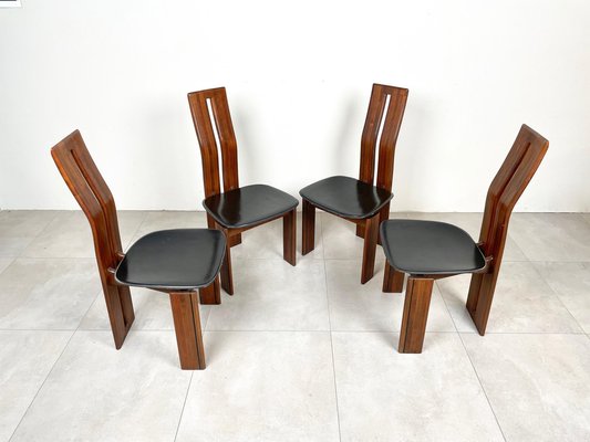 Wood & Leather Chairs by Mario Marenco for Mobil Girgi, Italy, 1970s, Set of 4-LYQ-1221946