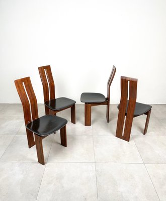 Wood & Leather Chairs by Mario Marenco for Mobil Girgi, Italy, 1970s, Set of 4-LYQ-1221946