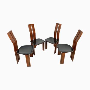 Wood & Leather Chairs by Mario Marenco for Mobil Girgi, Italy, 1970s, Set of 4-LYQ-1221946