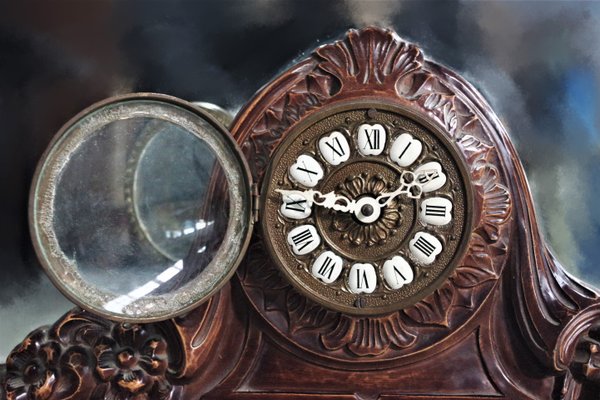 Wood Mirror with Clock, 1960s-KNM-863183