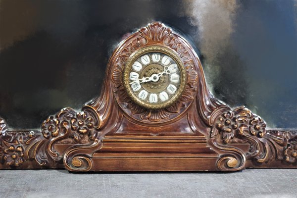 Wood Mirror with Clock, 1960s-KNM-863183