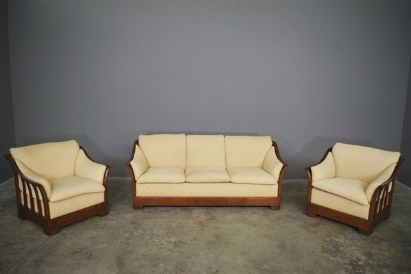 Wood Sofa & Armchairs from Mobil Girgi, 1970s, Set of 3-KNM-1283431