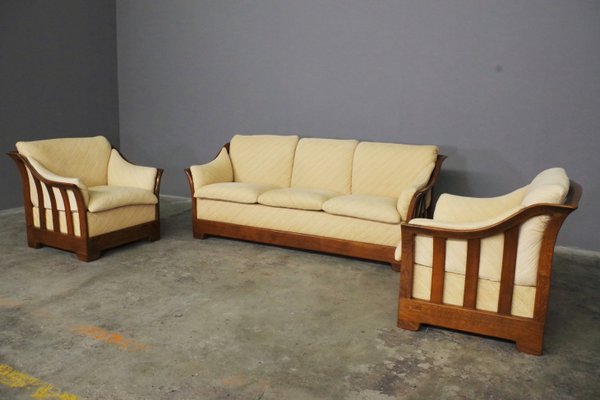 Wood Sofa & Armchairs from Mobil Girgi, 1970s, Set of 3-KNM-1283431