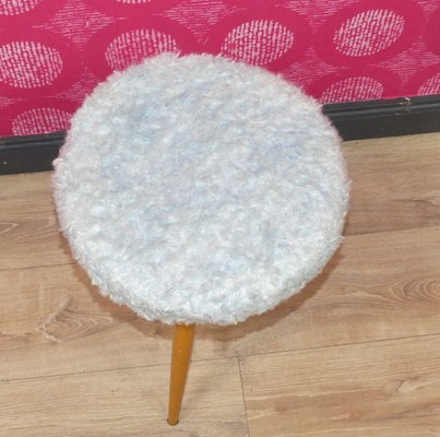 Wood Stool with Filigree Legs & Pastel Blue Fluff Cover-AFE-2023496