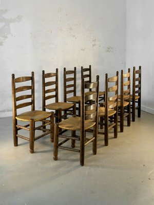 Wood & Straw Chairs by Charles Dudouyt, France, 1950s, Set of 8-NLF-960905