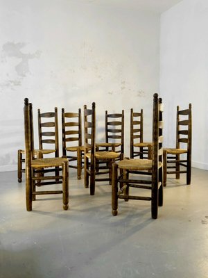 Wood & Straw Chairs by Charles Dudouyt, France, 1950s, Set of 8-NLF-960905