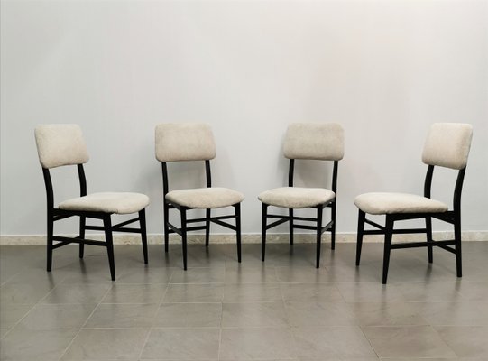 Wood & Striped Velvet Dining Chairs and attributed to Edmondo Palutari for Dassi, Italy, 1950s Set of 4-ZST-1388786