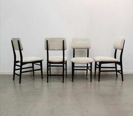 Wood & Striped Velvet Dining Chairs and attributed to Edmondo Palutari for Dassi, Italy, 1950s Set of 4-ZST-1388786