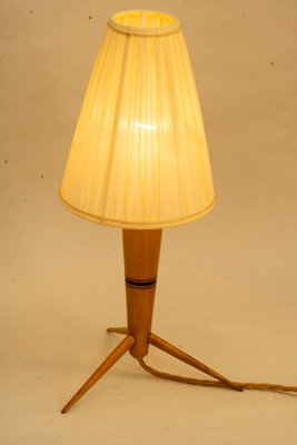 Wood Table Lamp with Fabric Shade, 1950s-SPD-1415066