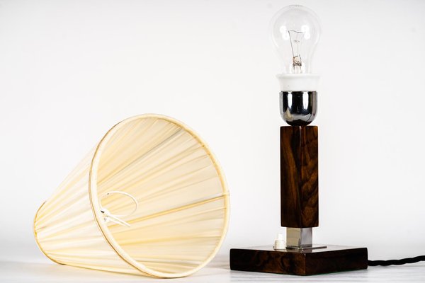 Wood Table Lamp with Fabric Shade, 1950s-SPD-1438346