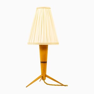 Wood Table Lamp with Fabric Shade, 1950s-SPD-1415066