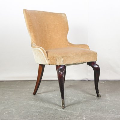 Wood & Velvet Lounge Chair, 1950s-ZLY-672685