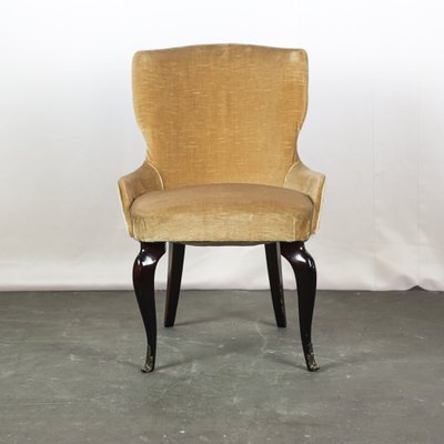 Wood & Velvet Lounge Chair, 1950s-ZLY-672685