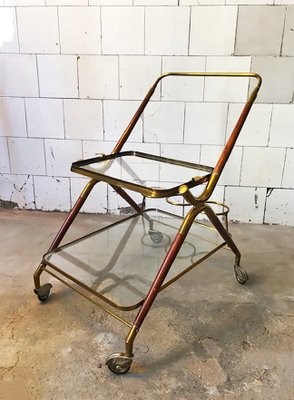 Wooden and Brass Bar Cart by Cesare Lacca, Italy, 1950s-VCV-638784