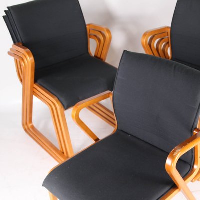 Wooden and Fabric Armchairs, 1980s, Set of 8-DSC-2020488