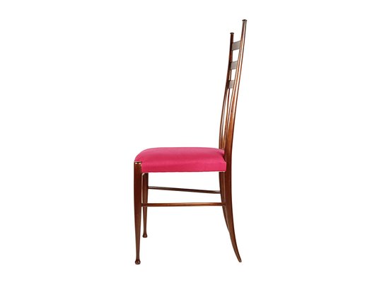 Wooden and Magenta Fabric Dining Chairs by Paolo Buffa, 1950s, Set of 4-RD-2026835