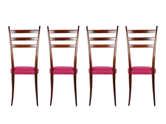 Wooden and Magenta Fabric Dining Chairs by Paolo Buffa, 1950s, Set of 4-RD-2026835