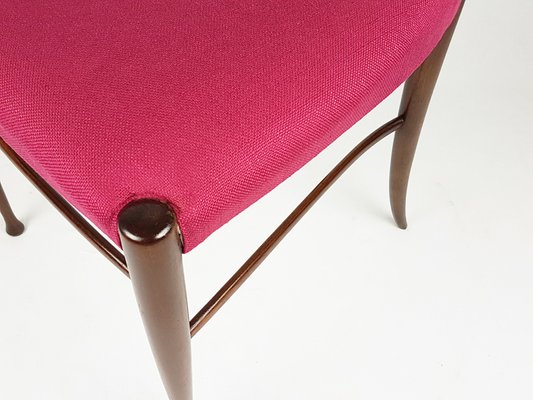 Wooden and Magenta Fabric Dining Chairs by Paolo Buffa, 1950s, Set of 4-RD-2026835