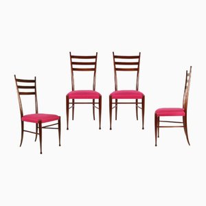 Wooden and Magenta Fabric Dining Chairs by Paolo Buffa, 1950s, Set of 4-RD-2026835