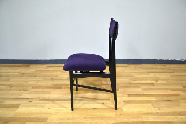 Wooden and Purple Velvet Dining Chairs, Italy, 1950s, Set of 6-QZZ-1305925