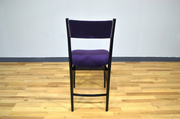 Wooden and Purple Velvet Dining Chairs, Italy, 1950s, Set of 6-QZZ-1305925