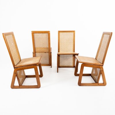 Wooden and Straw Chairs, Denmark, 1970s, Set of 4-UPW-1157370