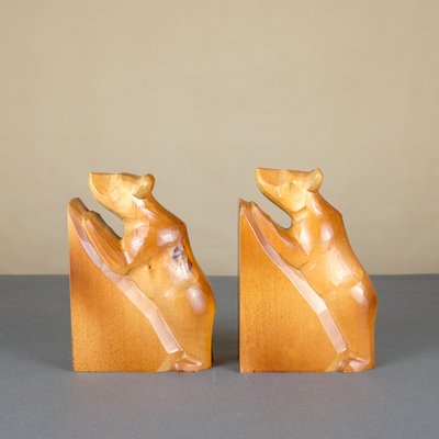 Wooden Bear Bookends from VEB Kunstgewerbliche Holzarbeiten Klings, 1950s, Set of 2-YGX-739412